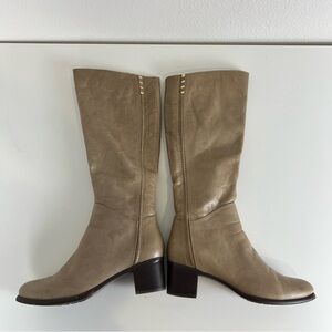 Renzoni Italian Leather Fur Lined Mid Calf Boots Taupe Beige Womens EU 38 US 8